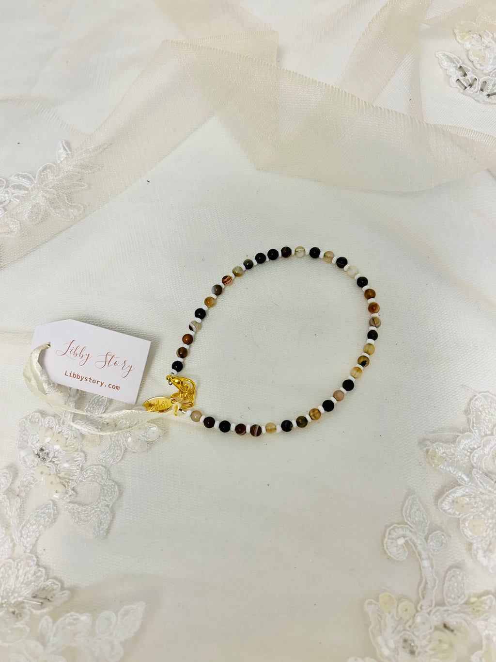 Semi Precious/White Beaded Anklet