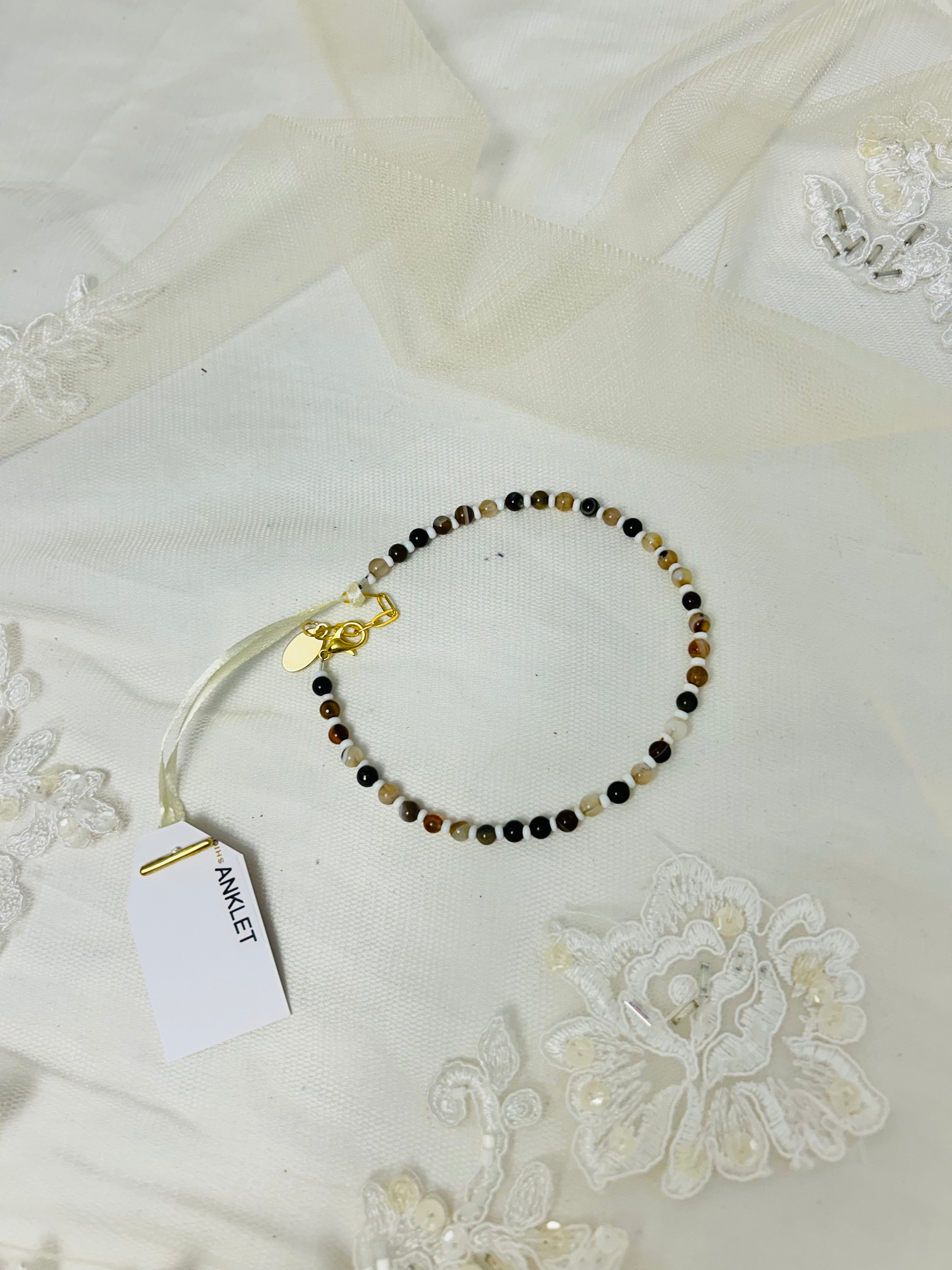 Semi Precious/White Beaded Anklet