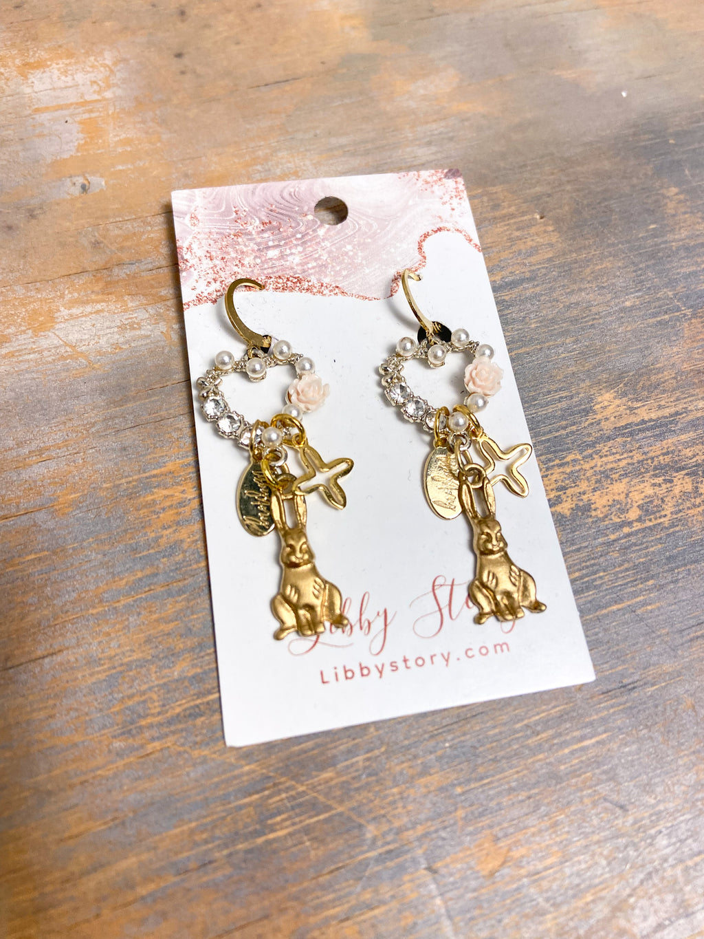 OOAK Heart Rabbit Cross Earrings