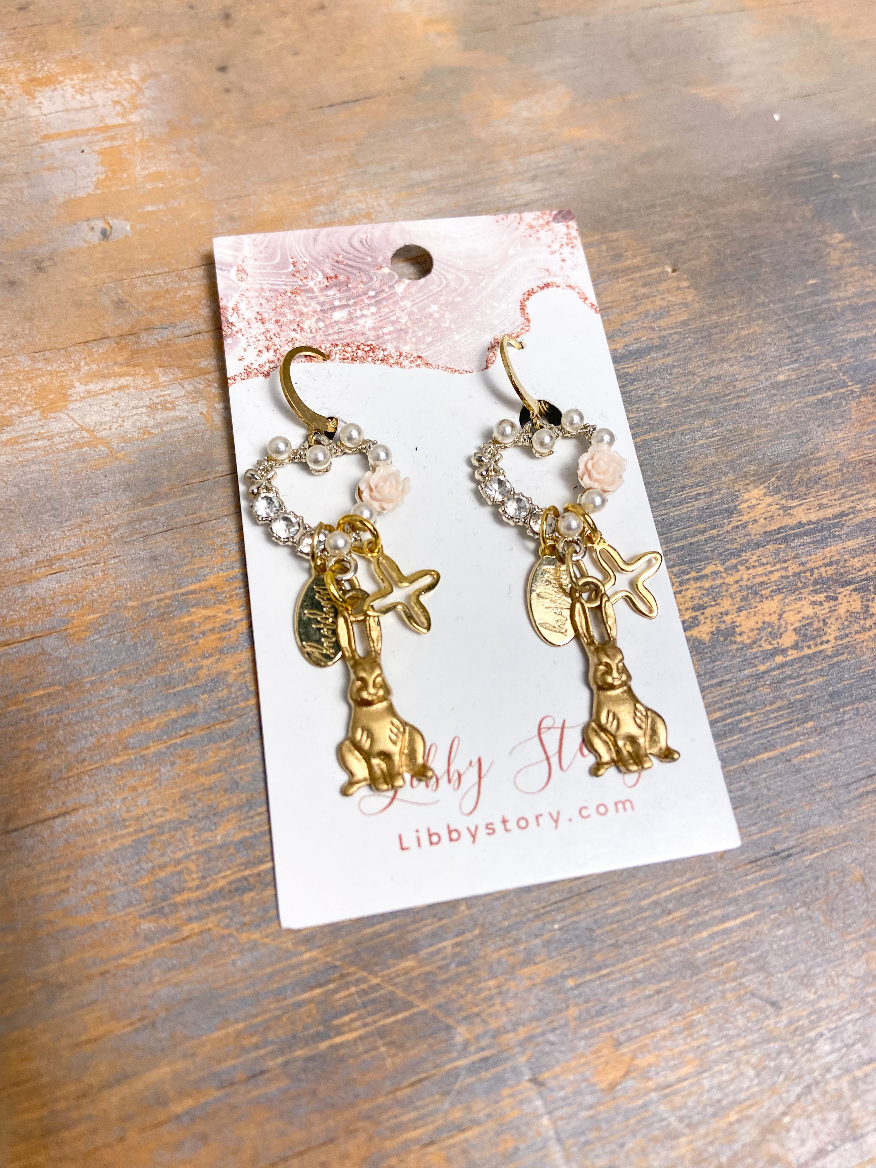 OOAK Heart Rabbit Cross Earrings