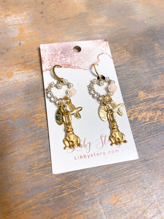 OOAK Heart Rabbit Cross Earrings