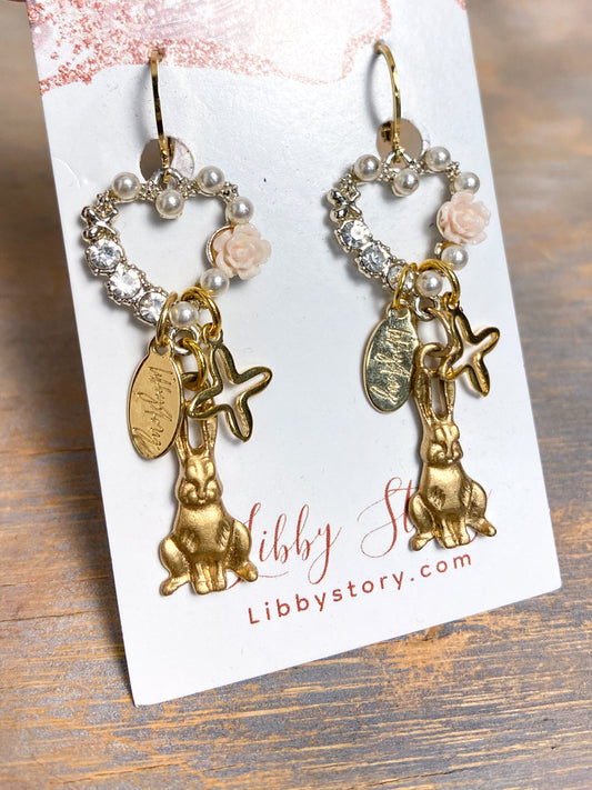 OOAK Heart Rabbit Cross Earrings