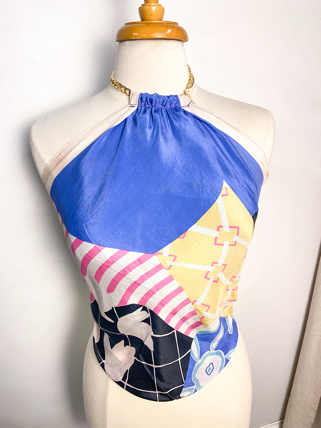 OOAK Vintage 100% Silk Scarf and Chain Halter Top