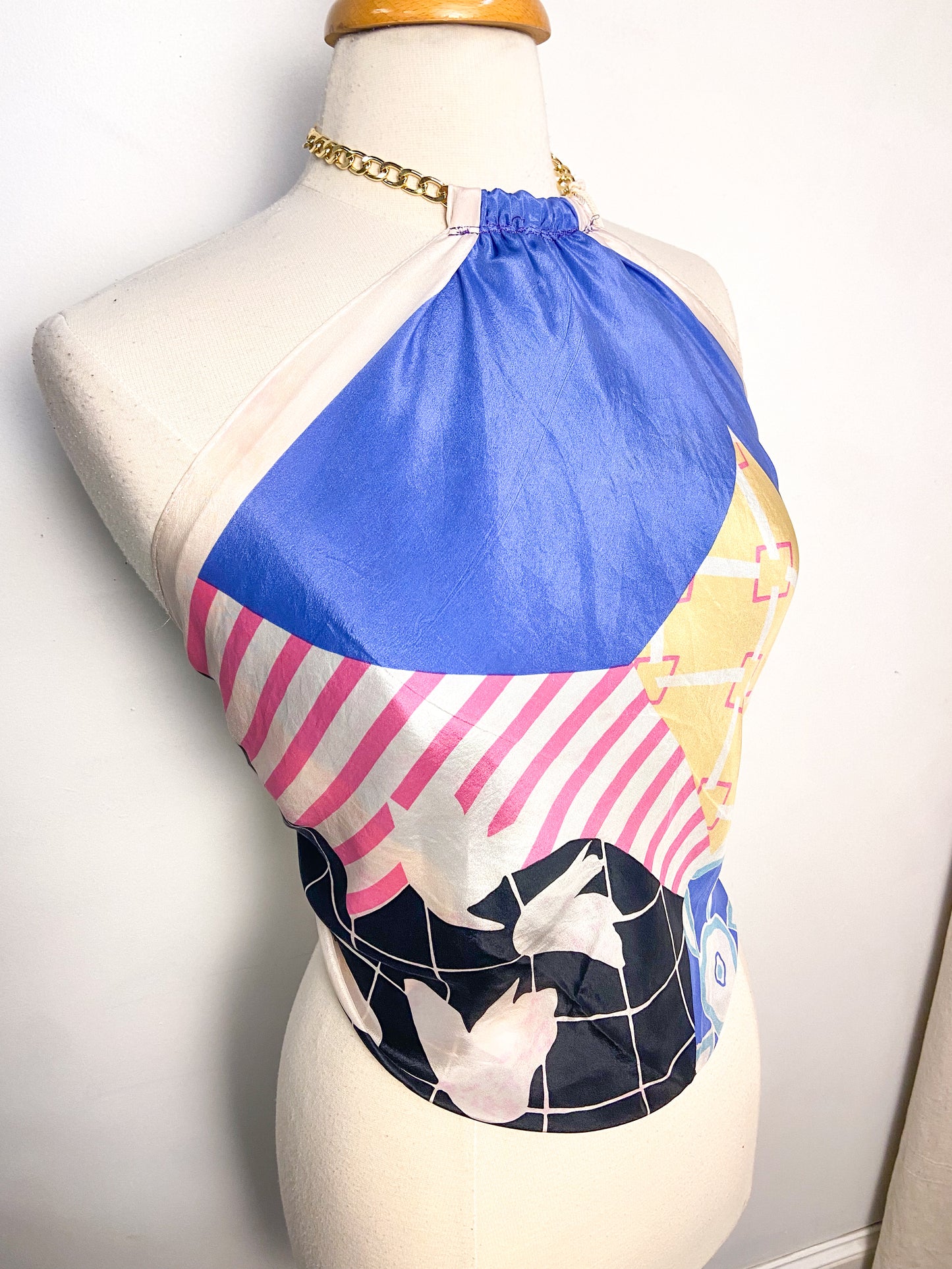 OOAK Vintage 100% Silk Scarf and Chain Halter Top