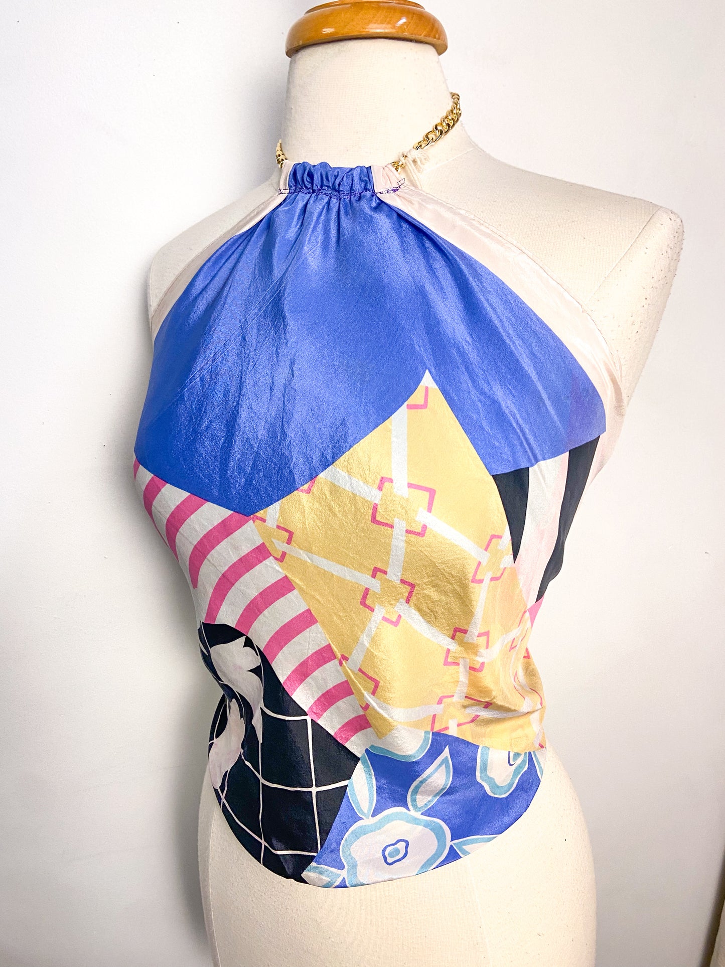 OOAK Vintage 100% Silk Scarf and Chain Halter Top