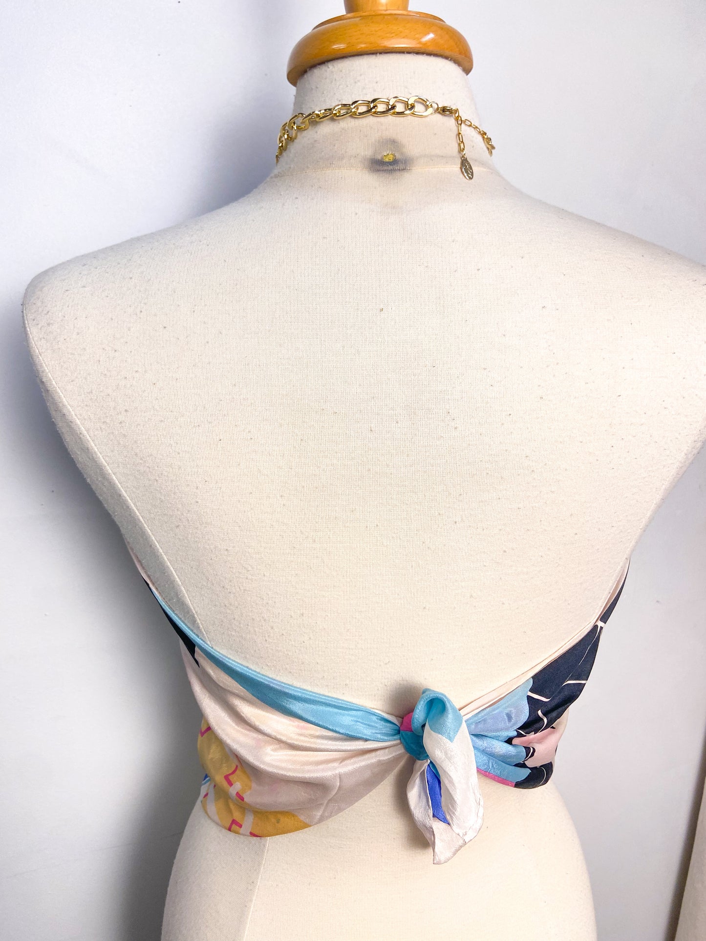 OOAK Vintage 100% Silk Scarf and Chain Halter Top