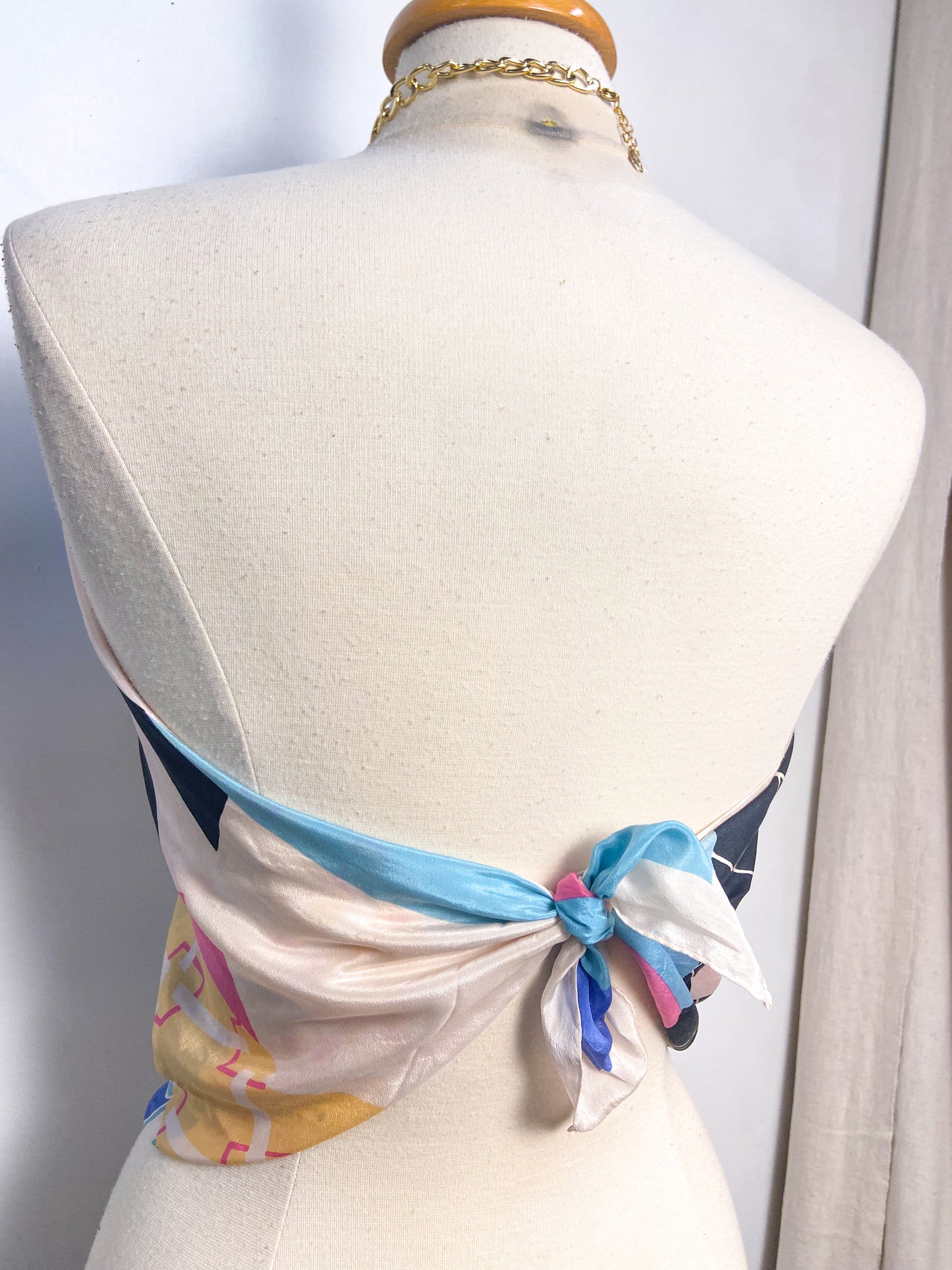 OOAK Vintage 100% Silk Scarf and Chain Halter Top