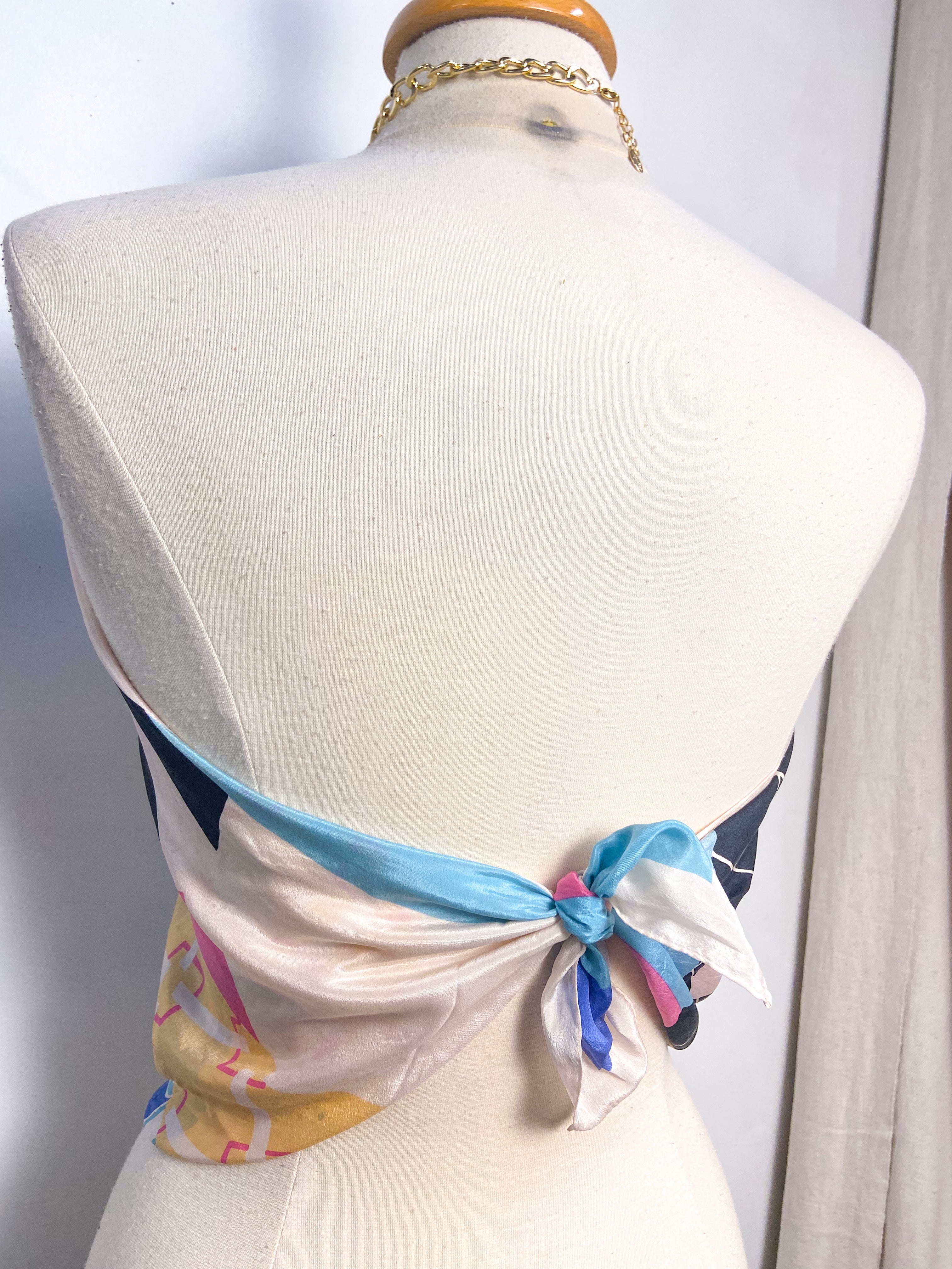 OOAK Vintage 100% Silk Scarf and Chain Halter Top