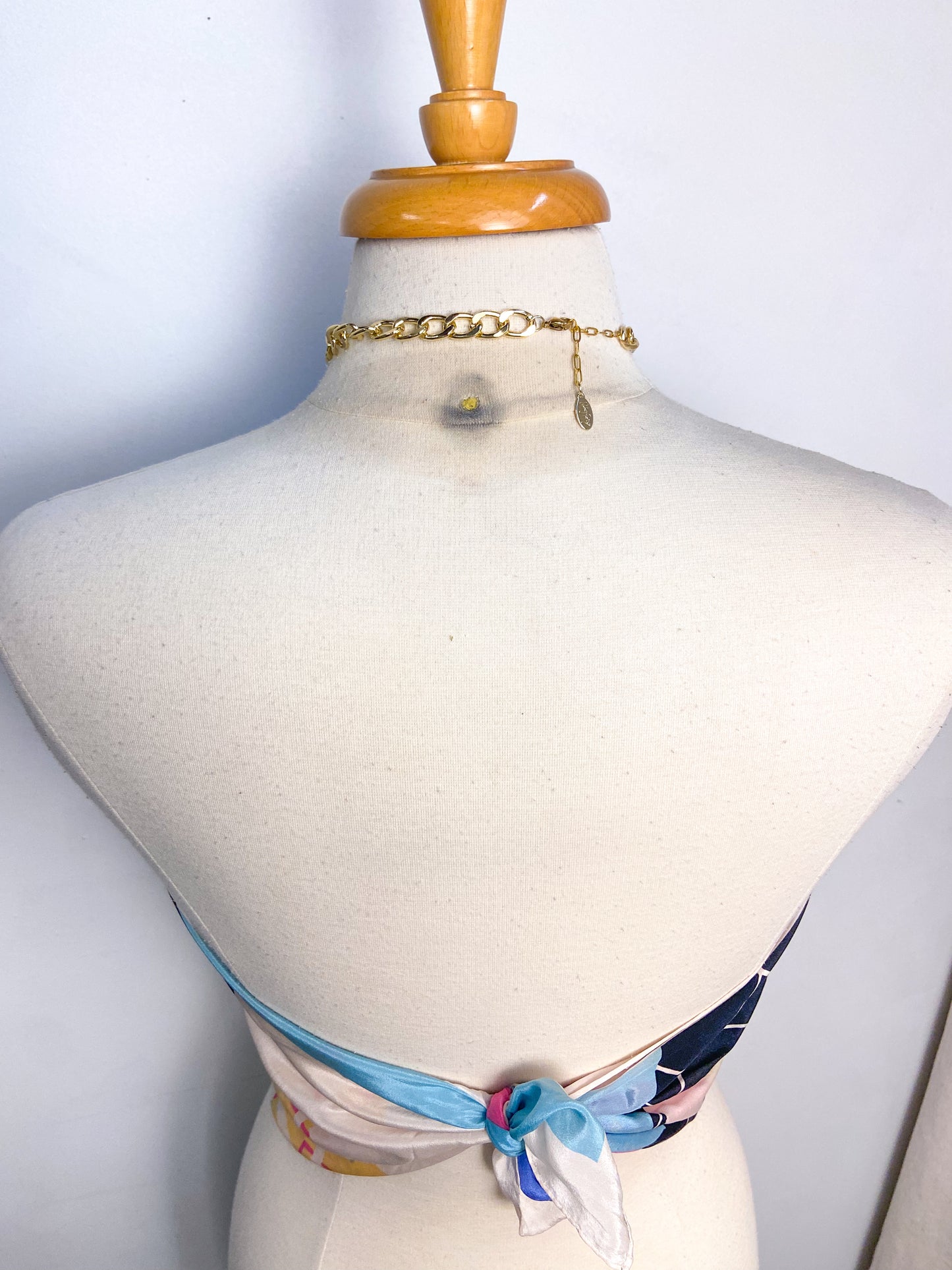 OOAK Vintage 100% Silk Scarf and Chain Halter Top