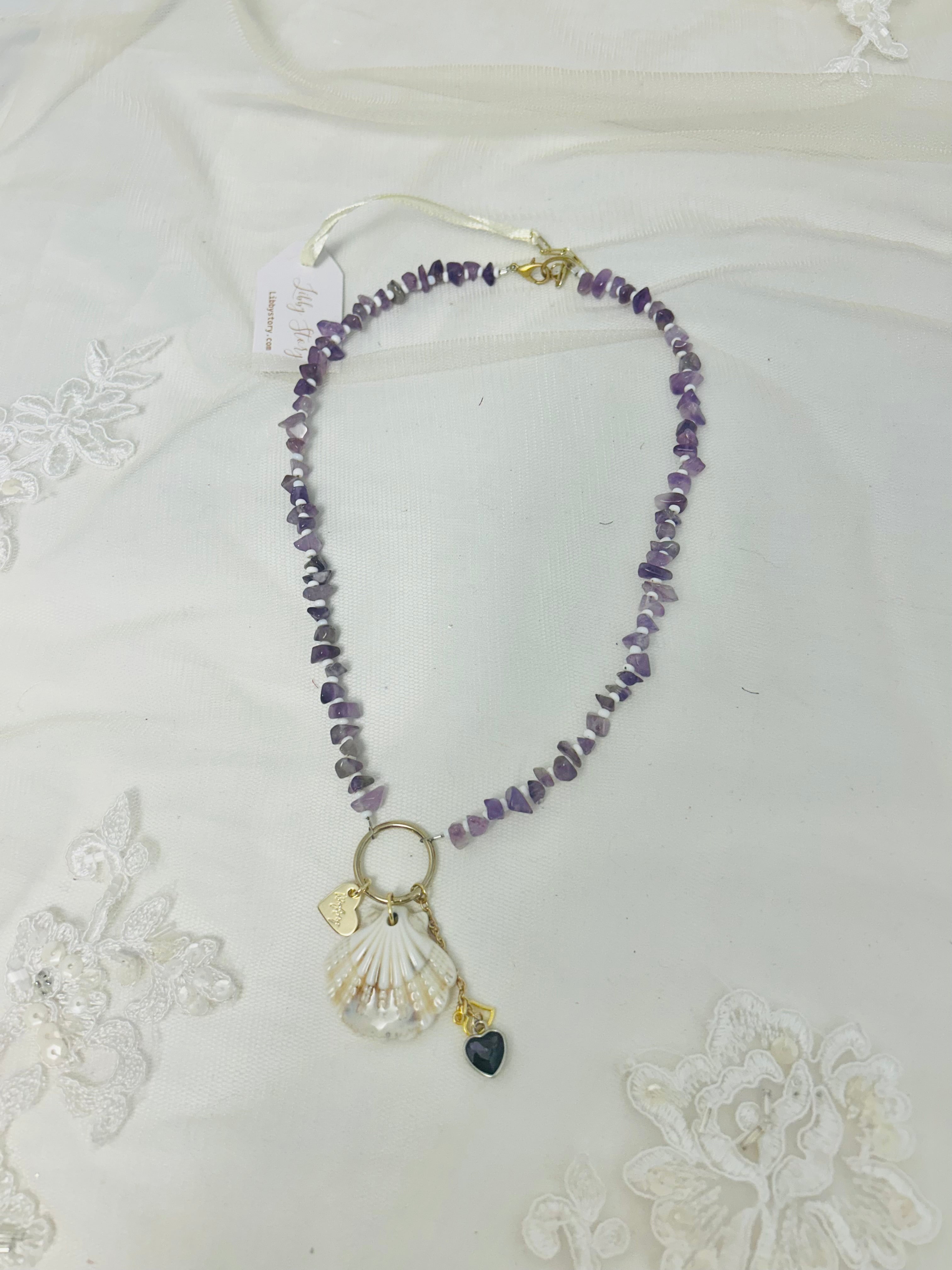 OOAK Semi Precious Stone with Porcelain Seashell Necklace