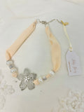 OOAK Vintage Flower Pendant and Frayed Ribbon Choker