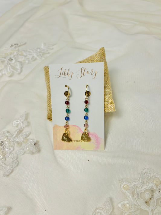 Signed Heart Charm Colorful Earrings