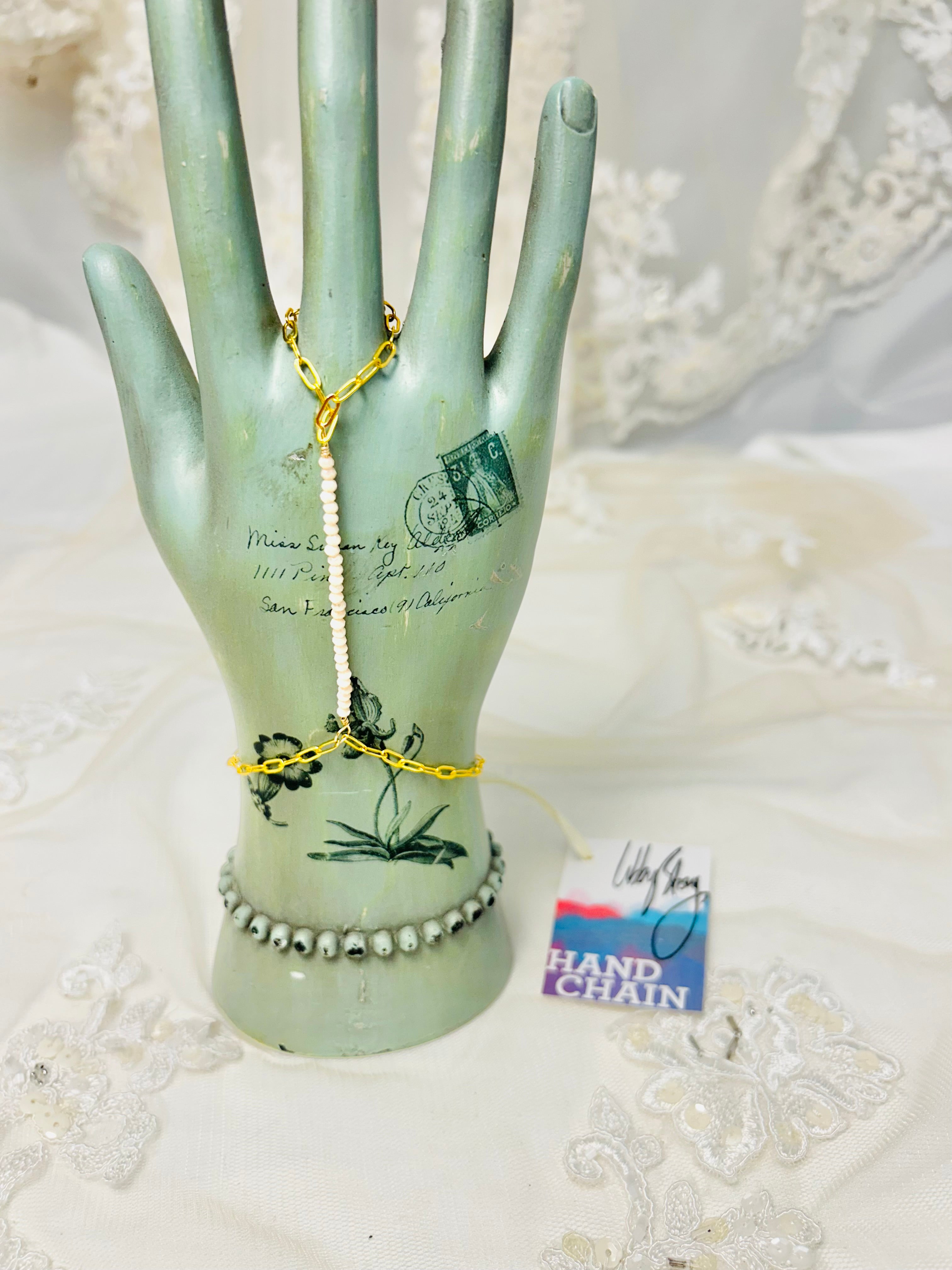 Glass Beaded Gold Hand Chain