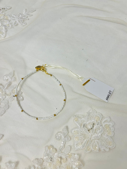 Gold/White Seed Bead Anklet