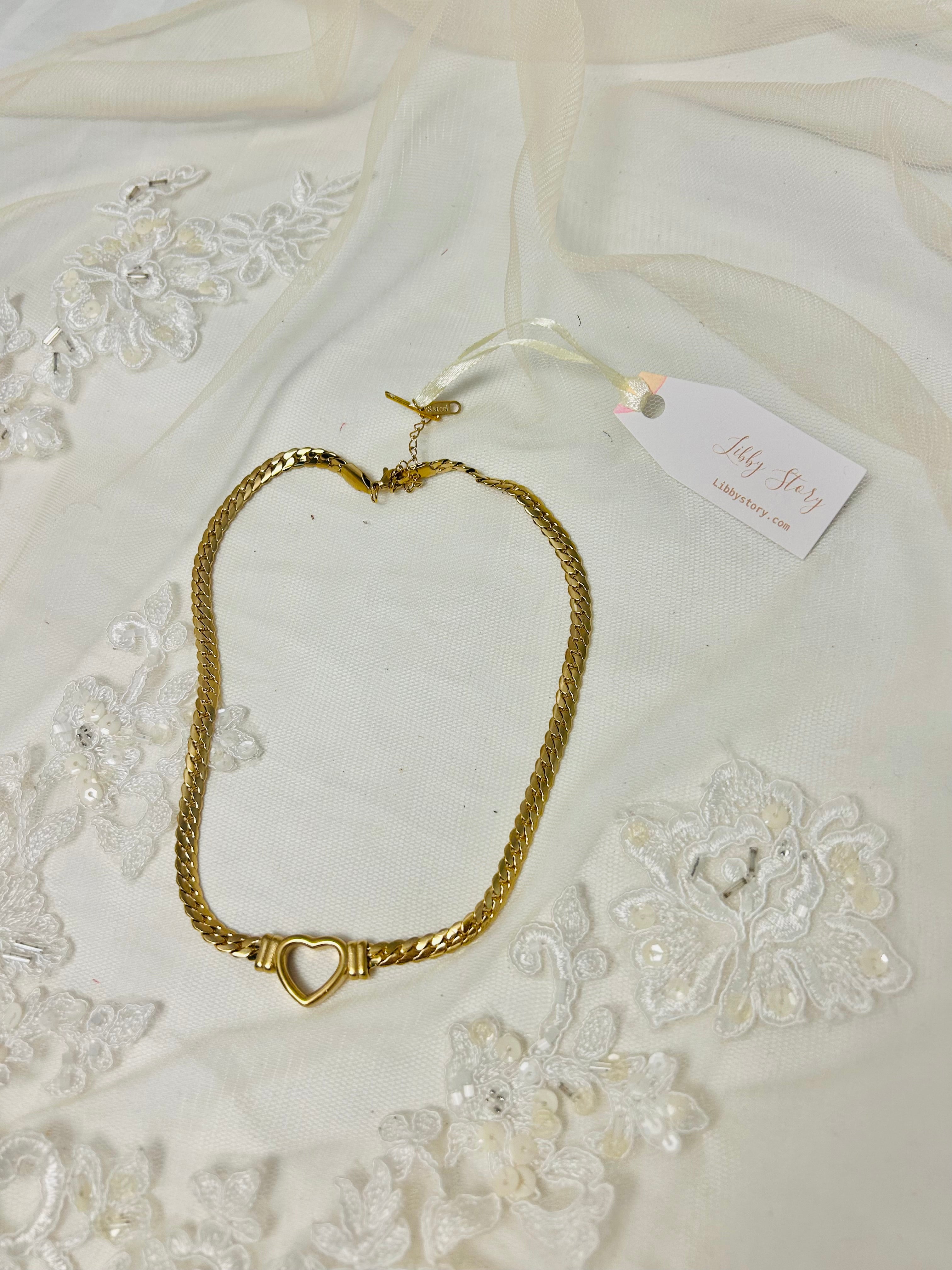 Gold Plated Stainless Steel Hollow Heart Necklace