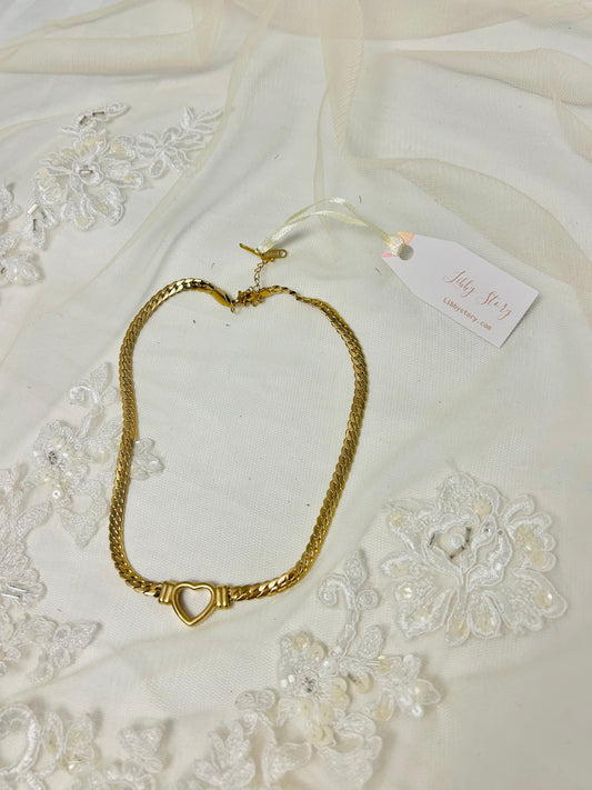 Gold Plated Stainless Steel Hollow Heart Necklace