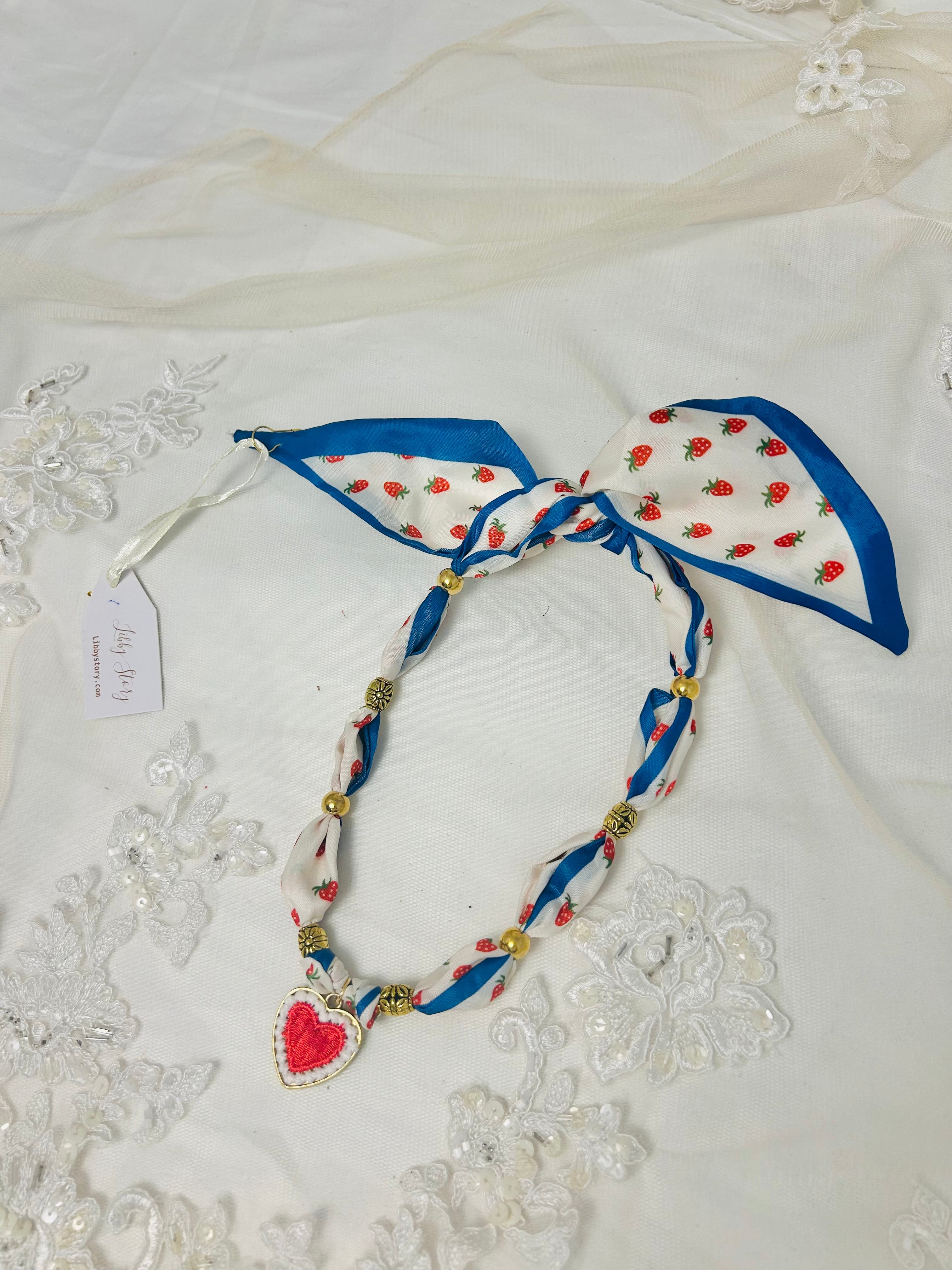 OOAK Handmade Embroider Heart Pendant Scarf Necklace
