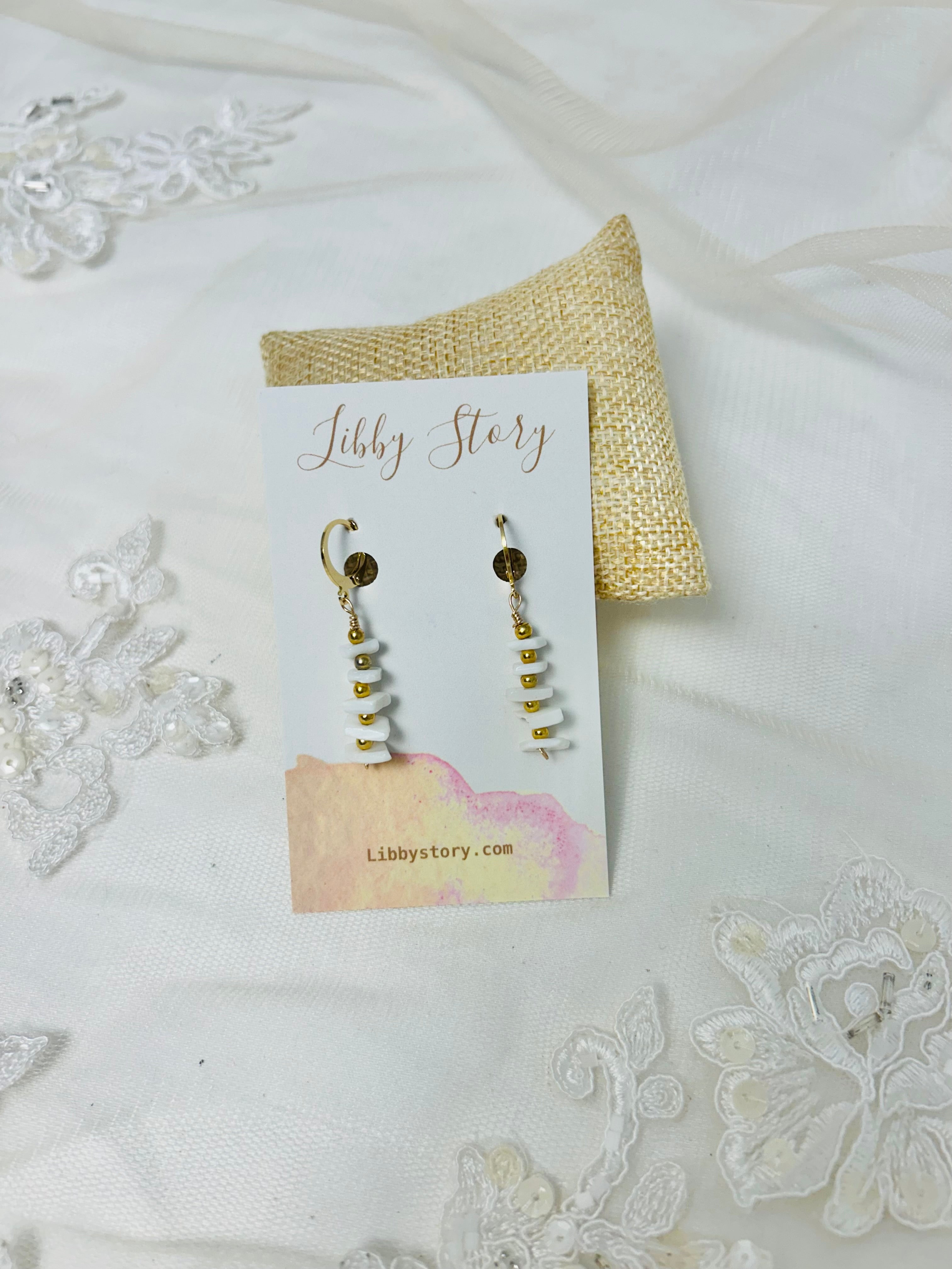 OOAK Brass Beads abd Shell Huggie Earrings