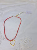 Vintage Bead with Heart Charm Necklace