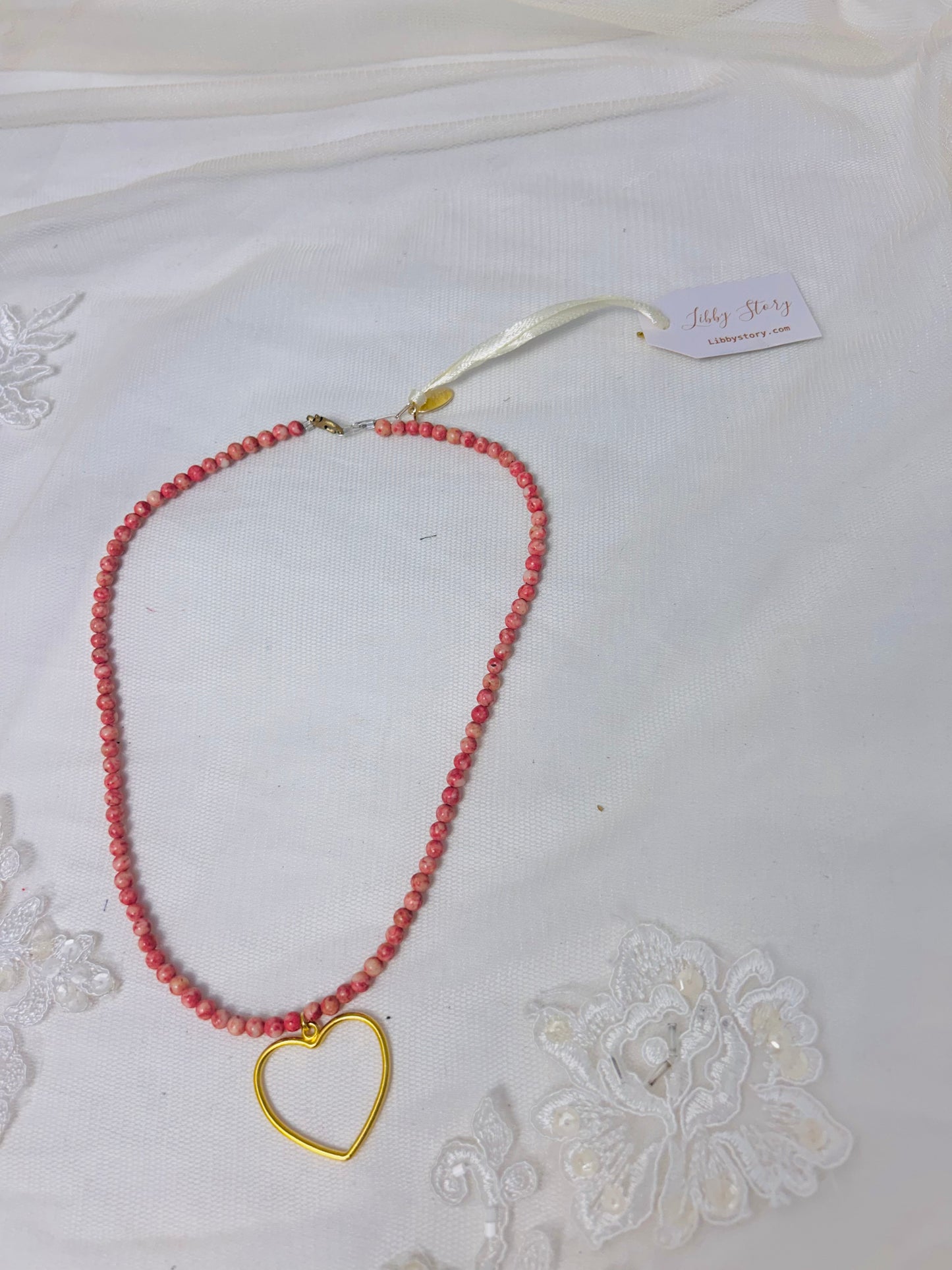 Vintage Bead with Heart Charm Necklace