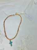 Vintage beads with Turquoise Patina Cross Necklace