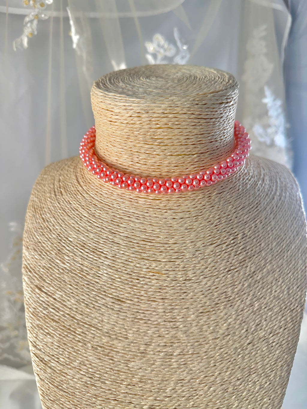 OOAK Vintage Pink Beaded Pearl Necklace