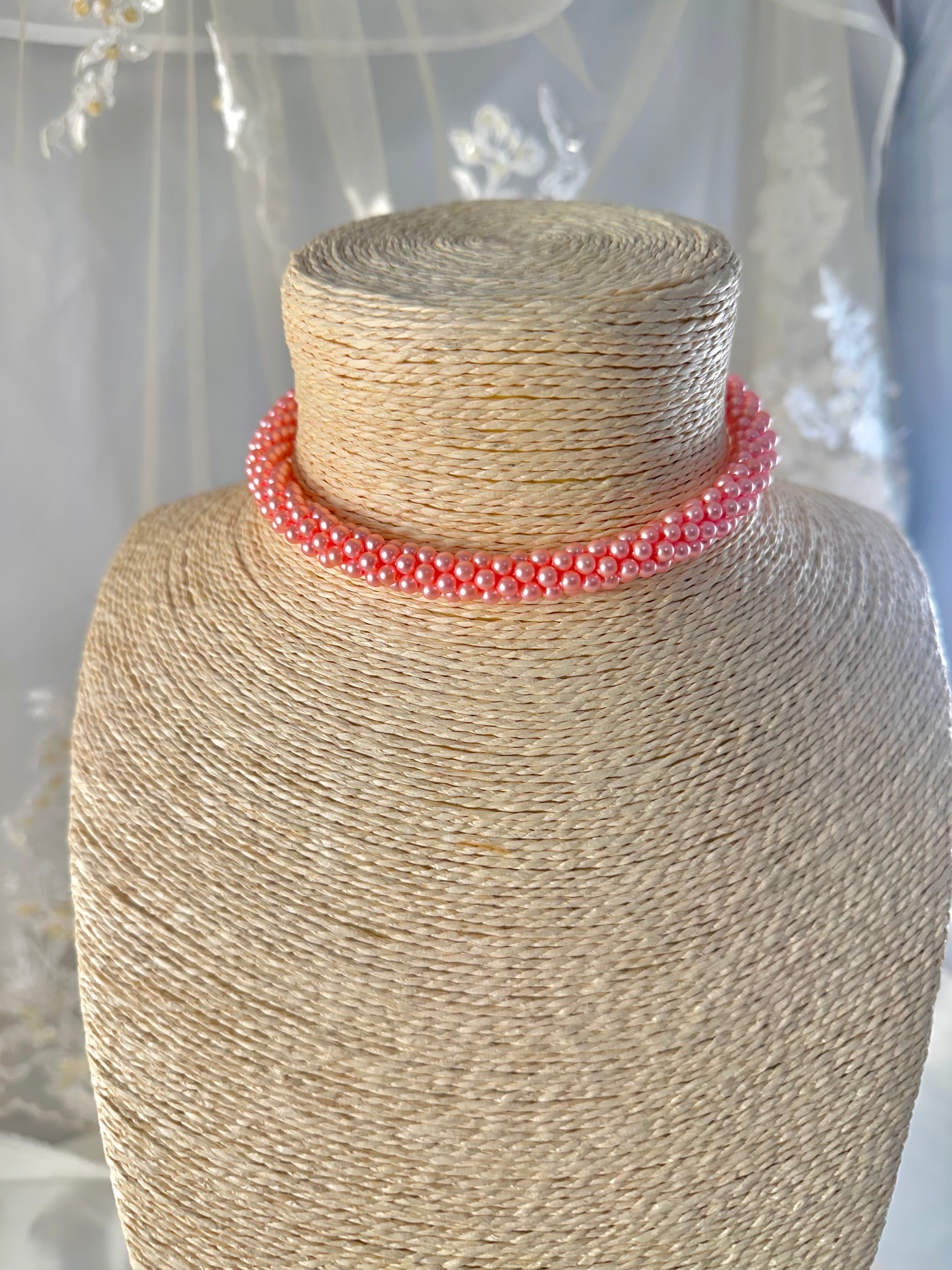 OOAK Vintage Pink Beaded Pearl Necklace