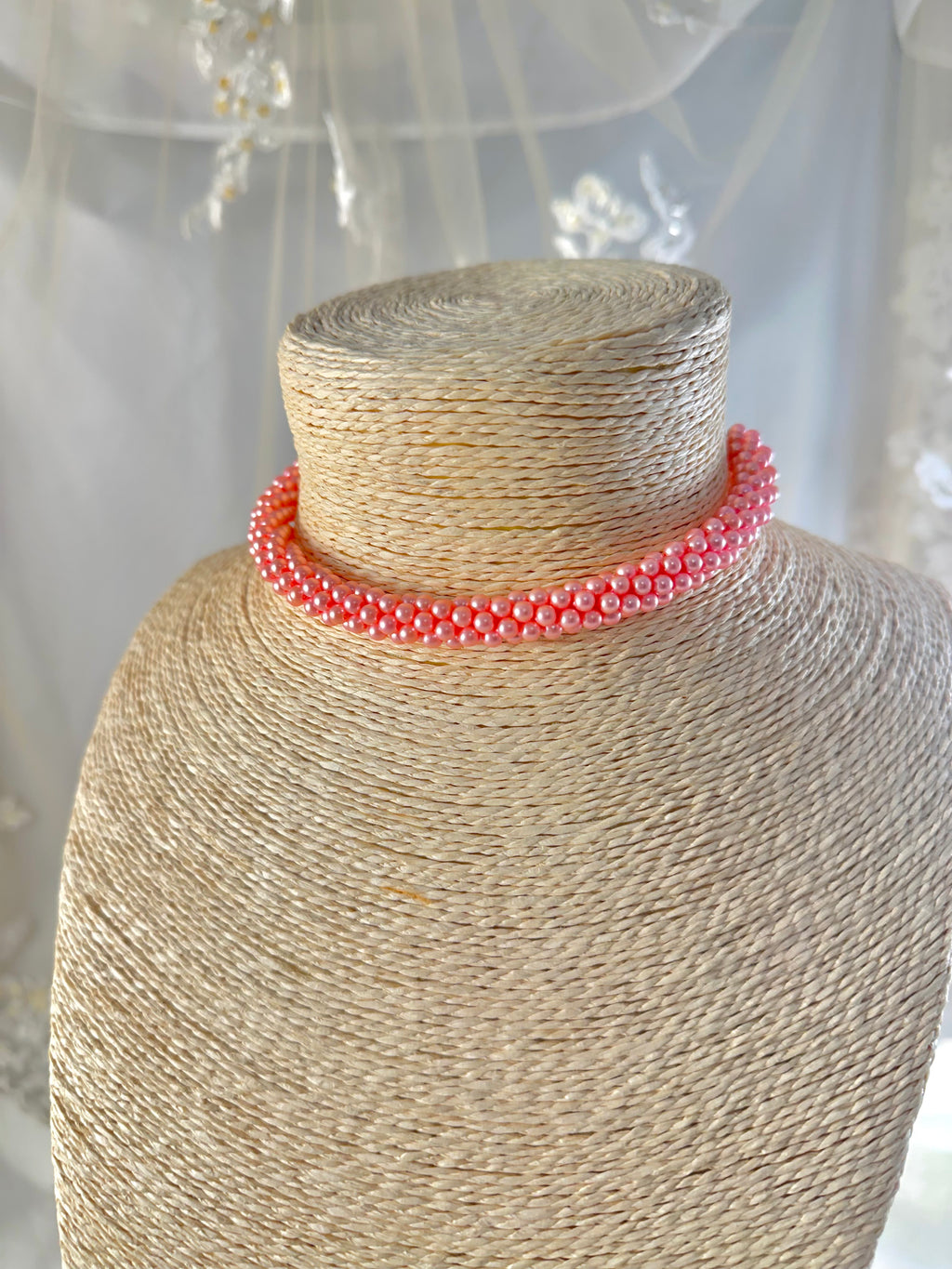OOAK Vintage Pink Beaded Pearl Necklace