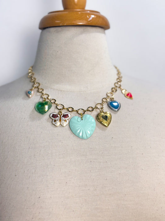 OOAK Vintage Heart Charm Necklace