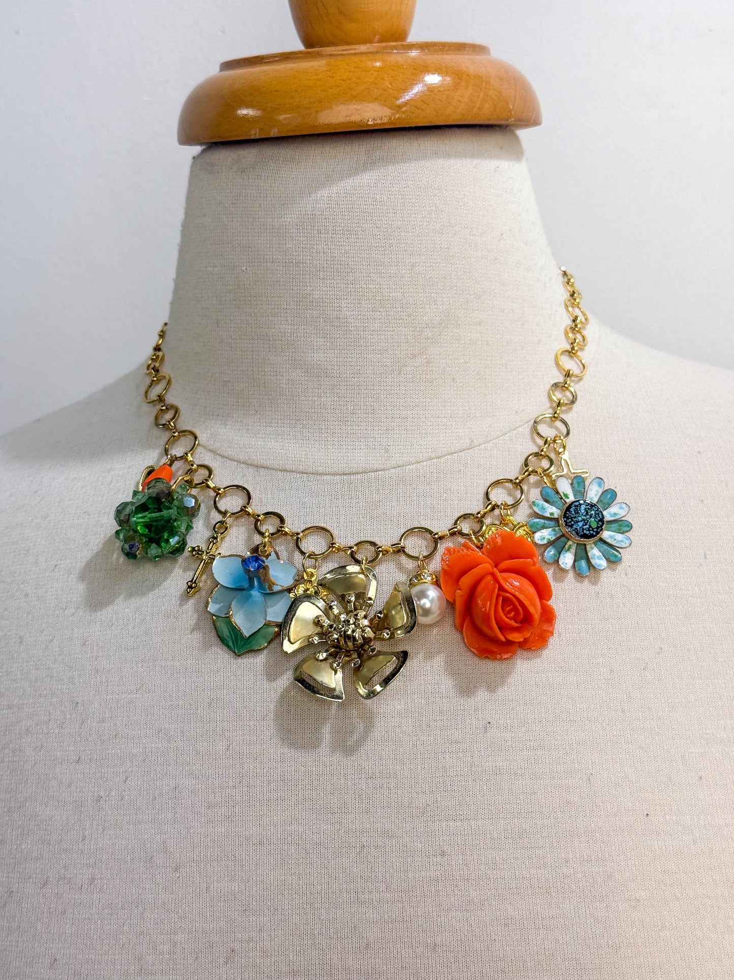 OOAK Vintage Flower Charm Necklace