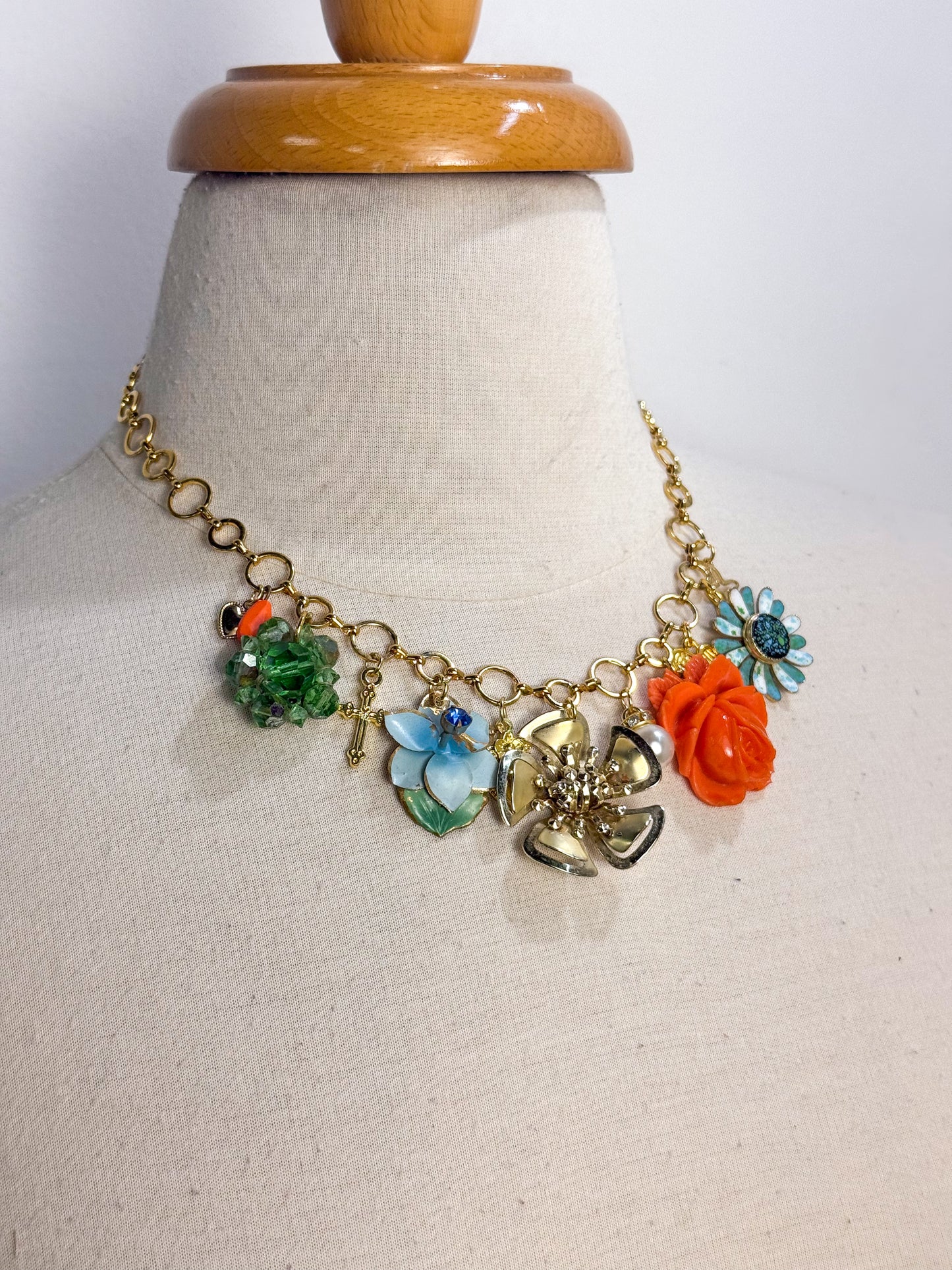 OOAK Vintage Flower Charm Necklace