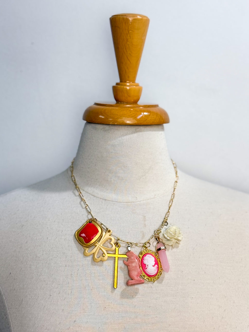 OOAK Pink Rabbit Charm Necklace