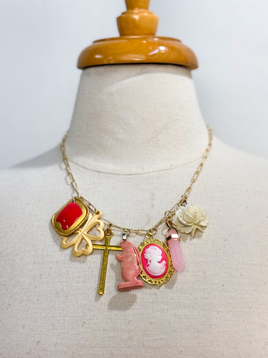 OOAK Pink Rabbit Charm Necklace