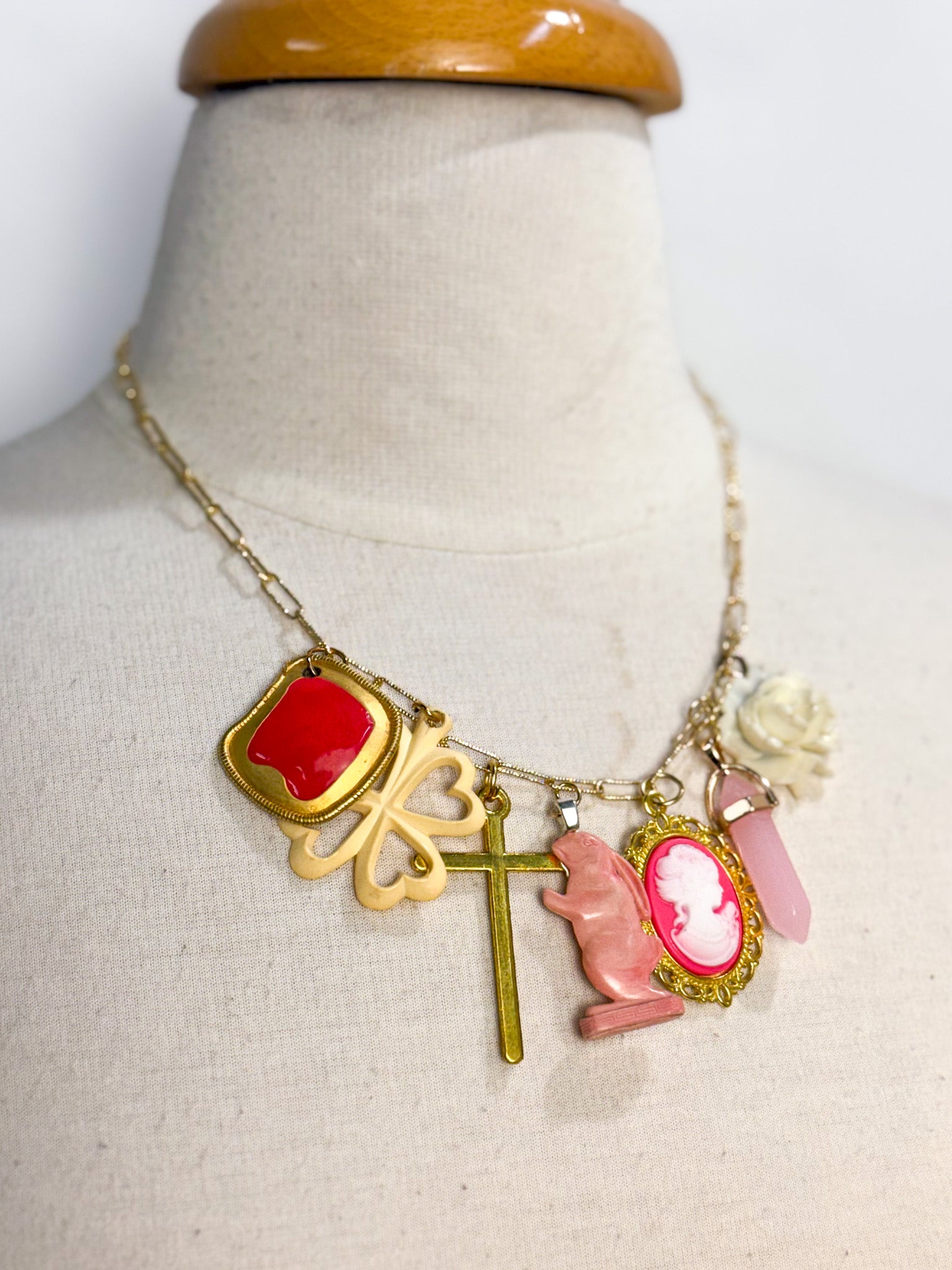 OOAK Pink Rabbit Charm Necklace