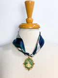 OOAK Vintage Silk Stripe Tie Cameo Necklace