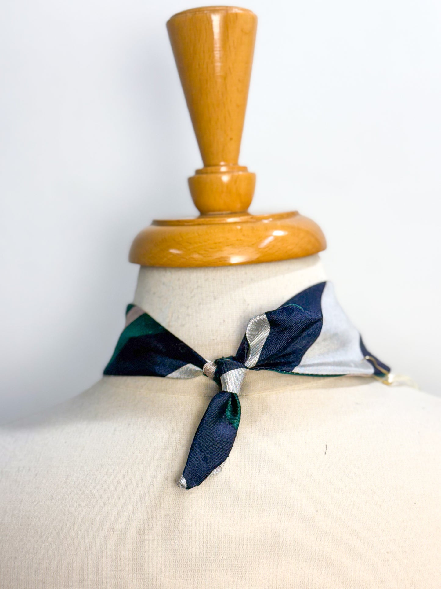 OOAK Vintage Silk Stripe Tie Cameo Necklace