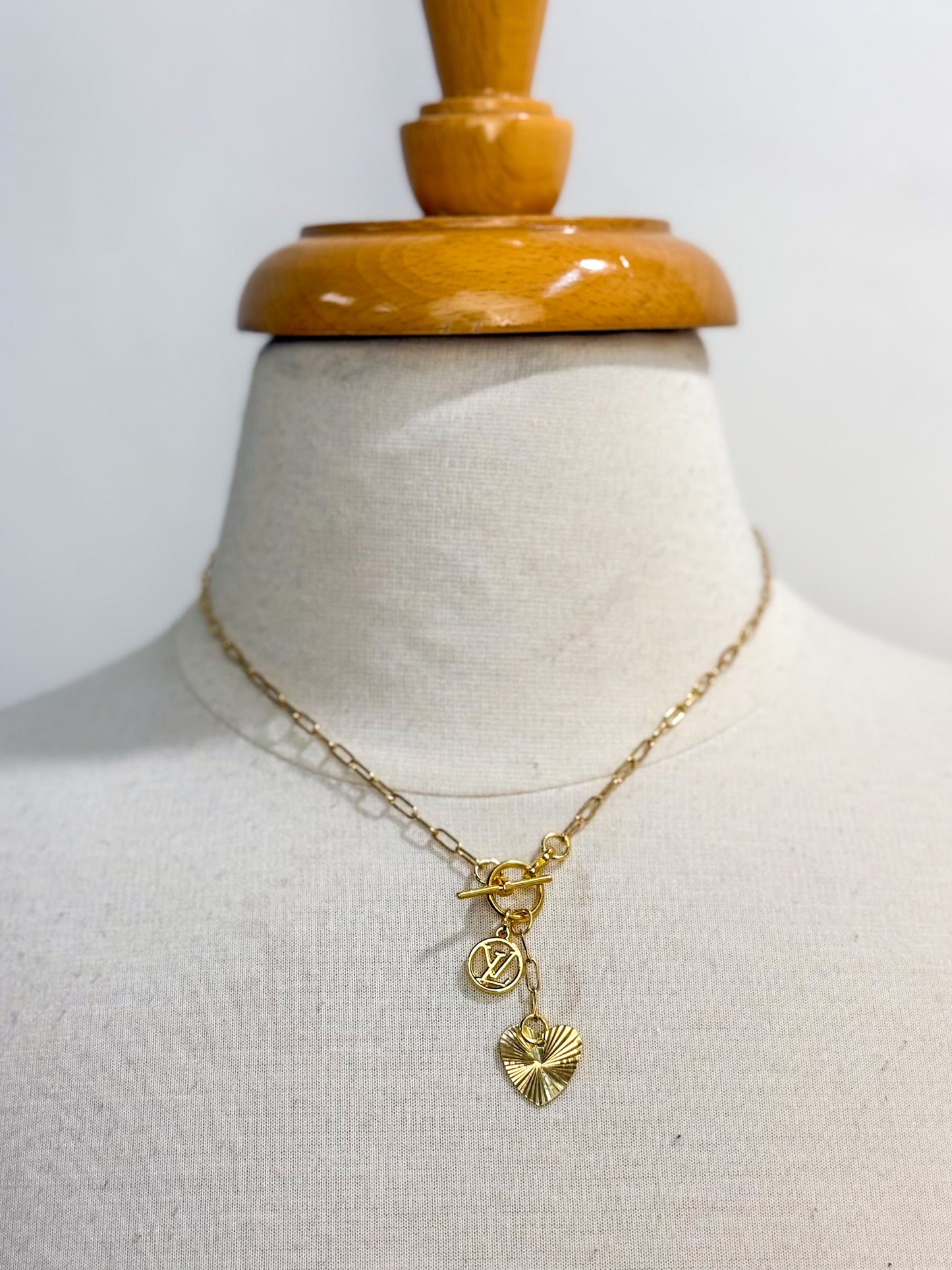 OOAK Heart Charm and LV Circle Charm Necklace