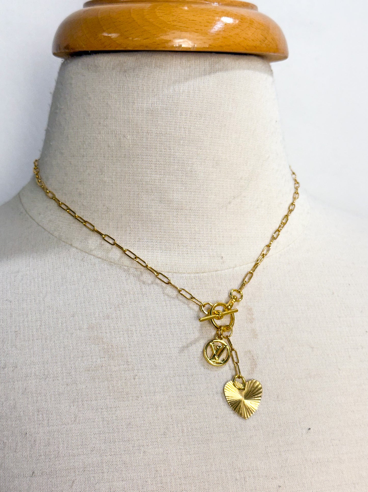 OOAK Heart Charm and LV Circle Charm Necklace