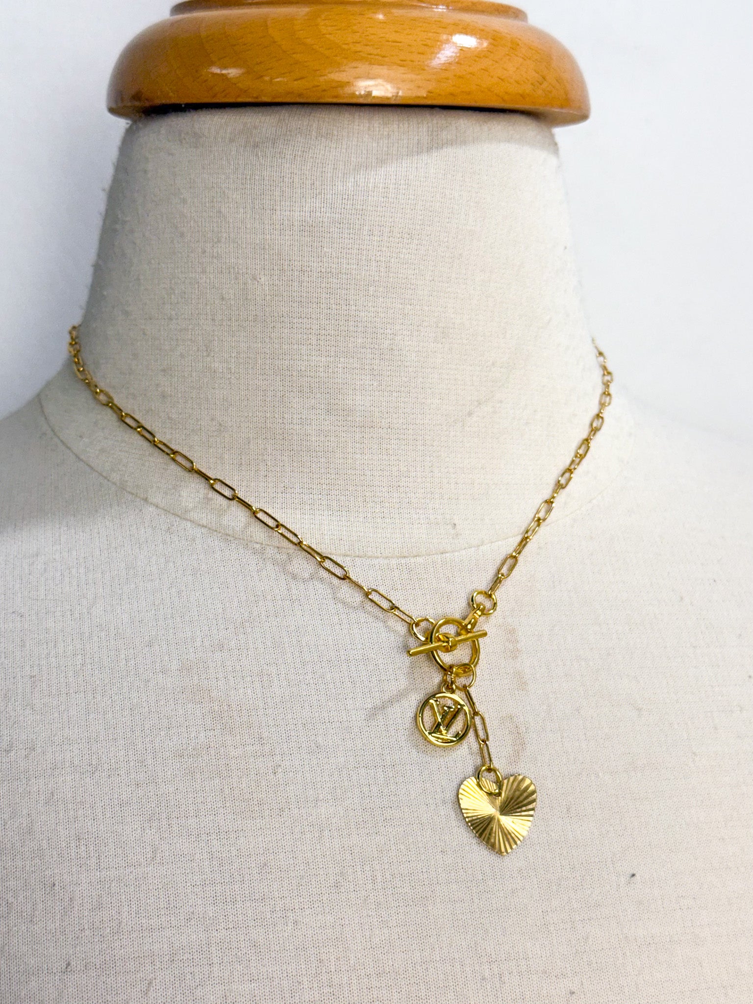 OOAK Heart Charm and LV Circle Charm Necklace