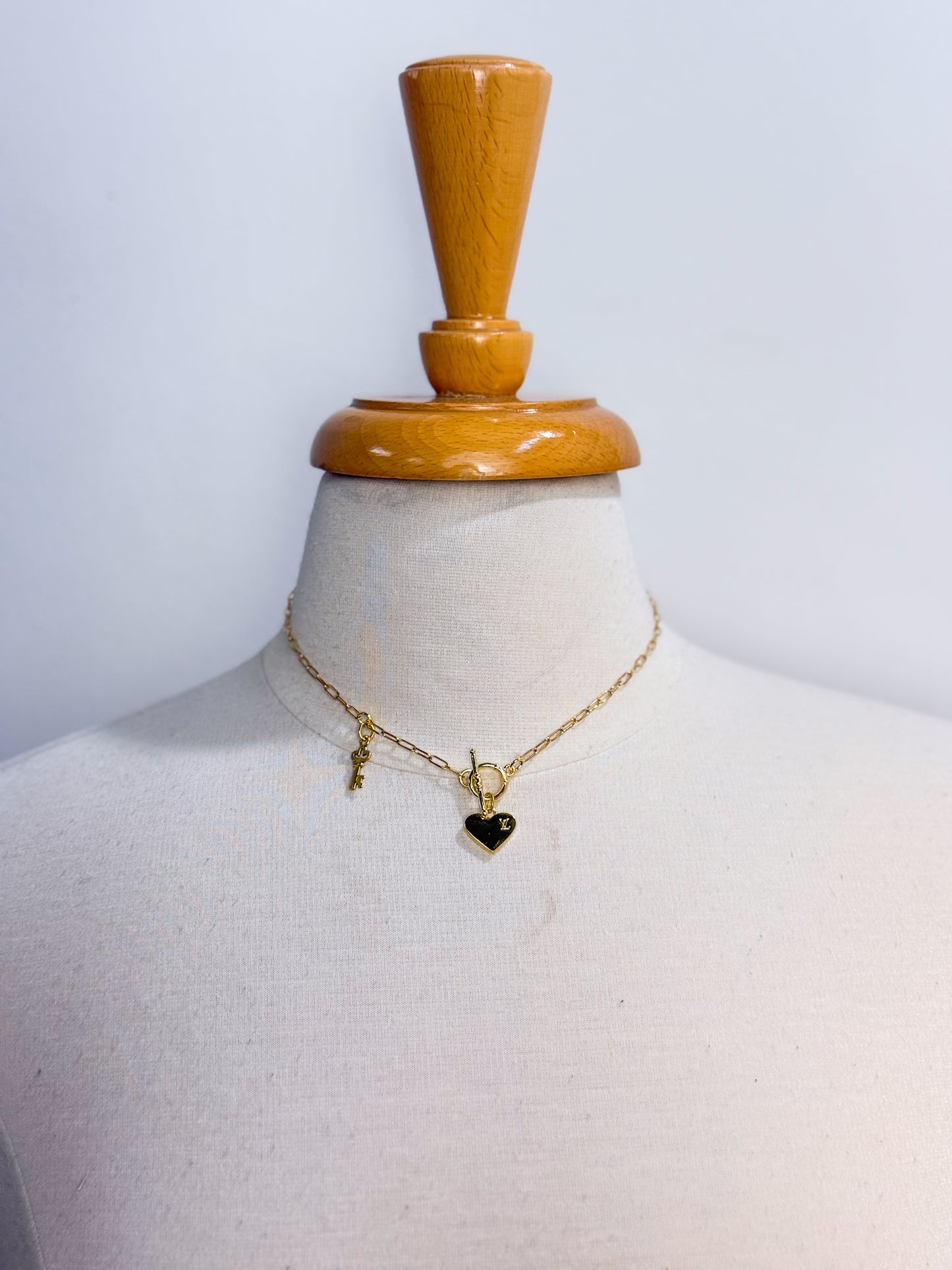 OOAK LV Heart and Key Charm Necklace