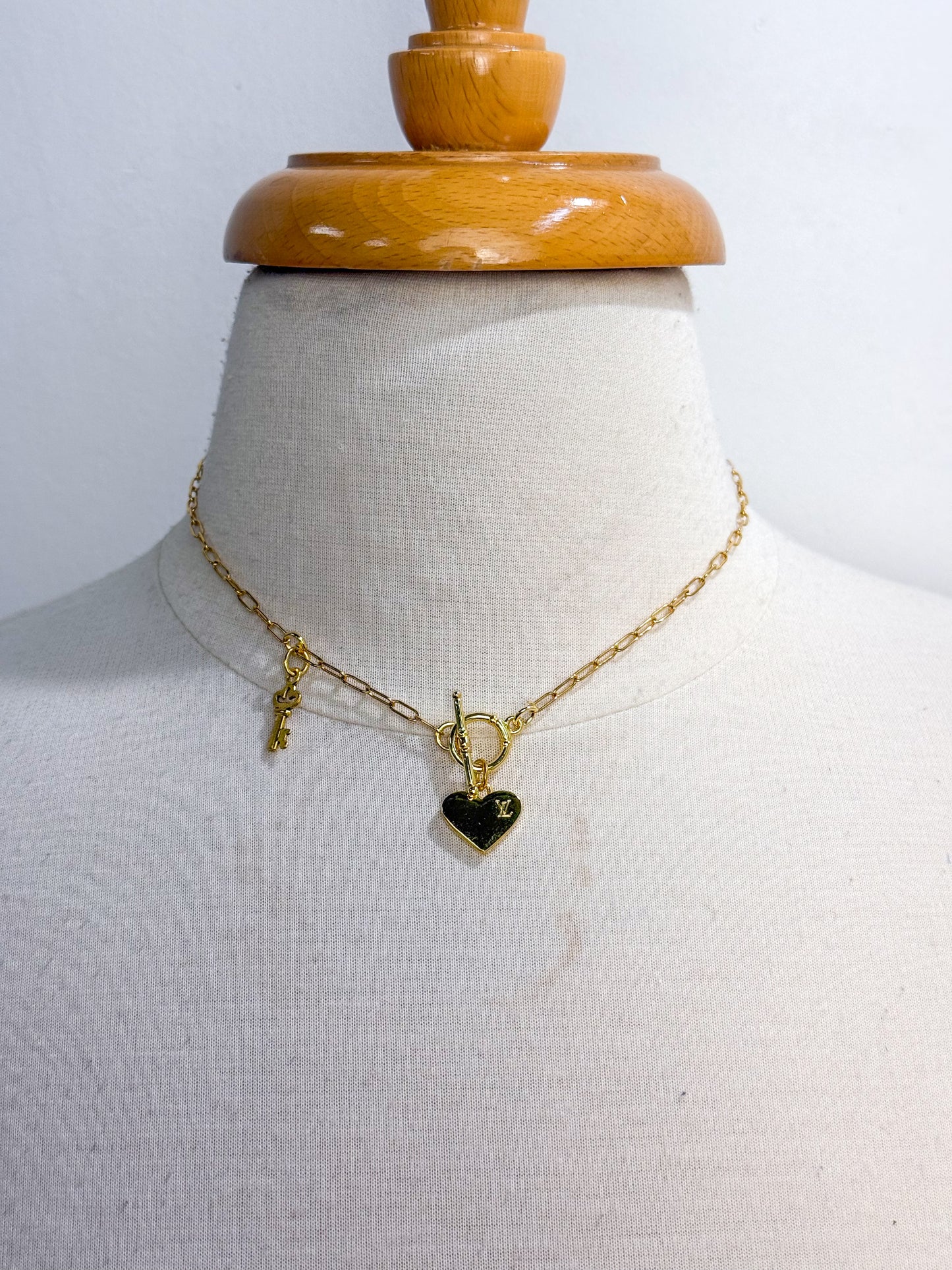 OOAK LV Heart and Key Charm Necklace