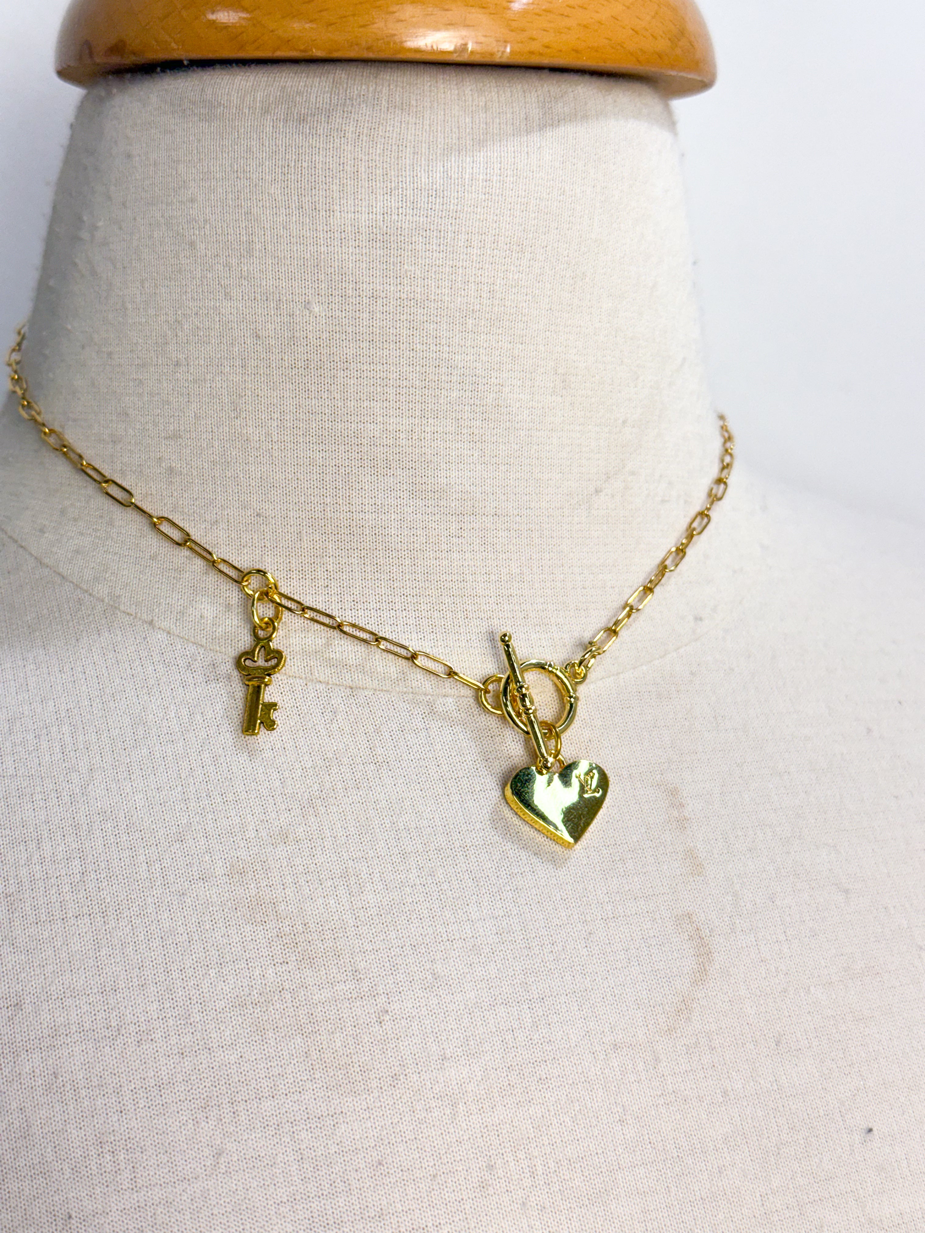 OOAK LV Heart zipper pull and Key Charm Necklace