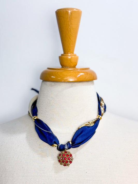 OOAK Red Rhinestone Scarf Necklace