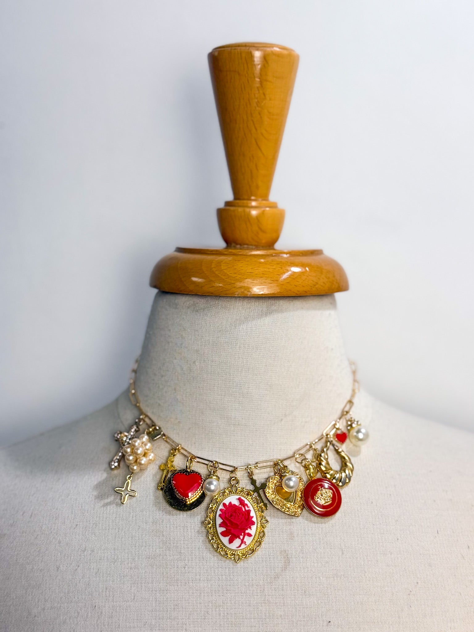 OOAK Red Pearl Charm Necklace