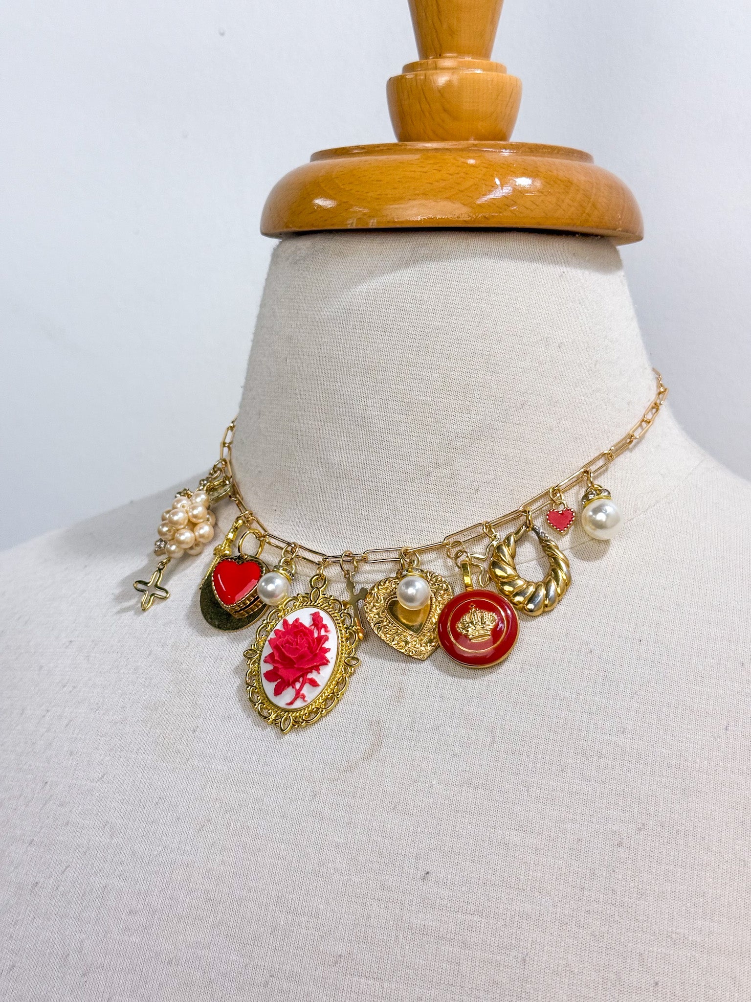 OOAK Red Pearl Charm Necklace