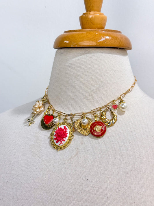 OOAK Red Pearl Charm Necklace