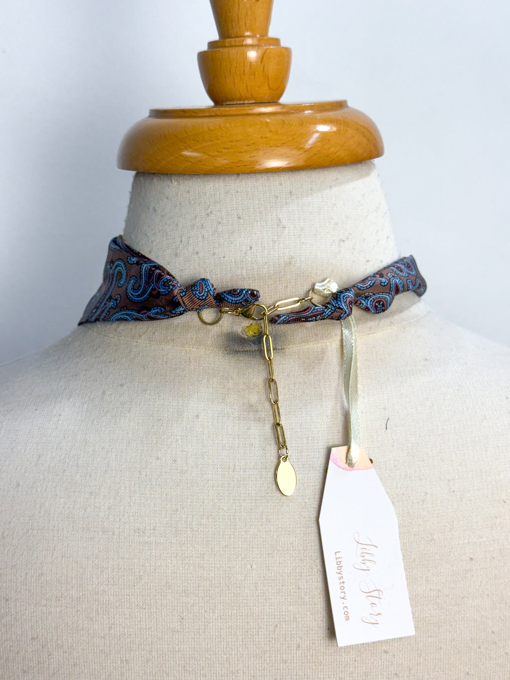 OOAK Vintage Silk Tie Cameo Scarf Necklace