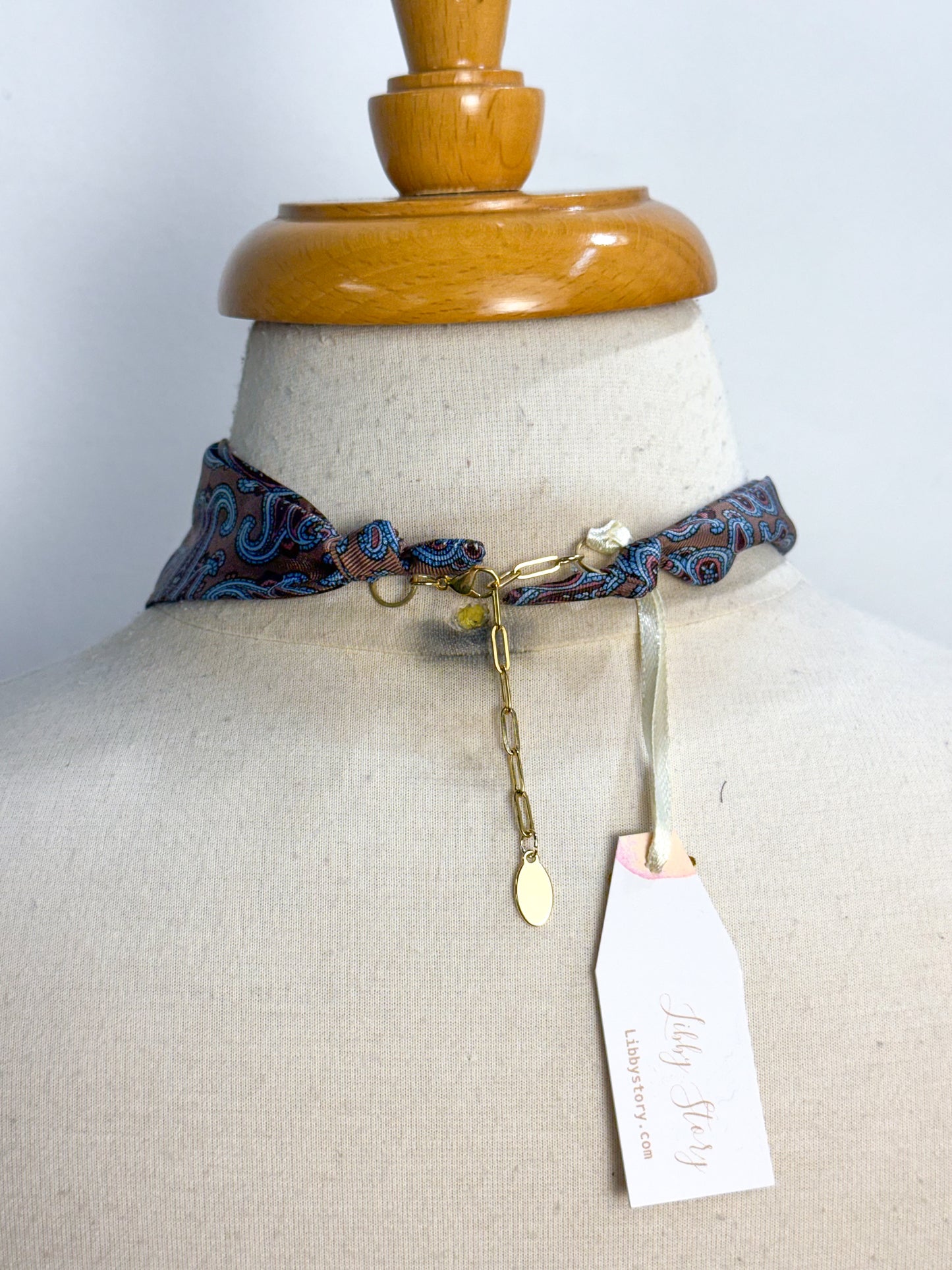 OOAK Vintage Silk Tie Cameo Scarf Necklace