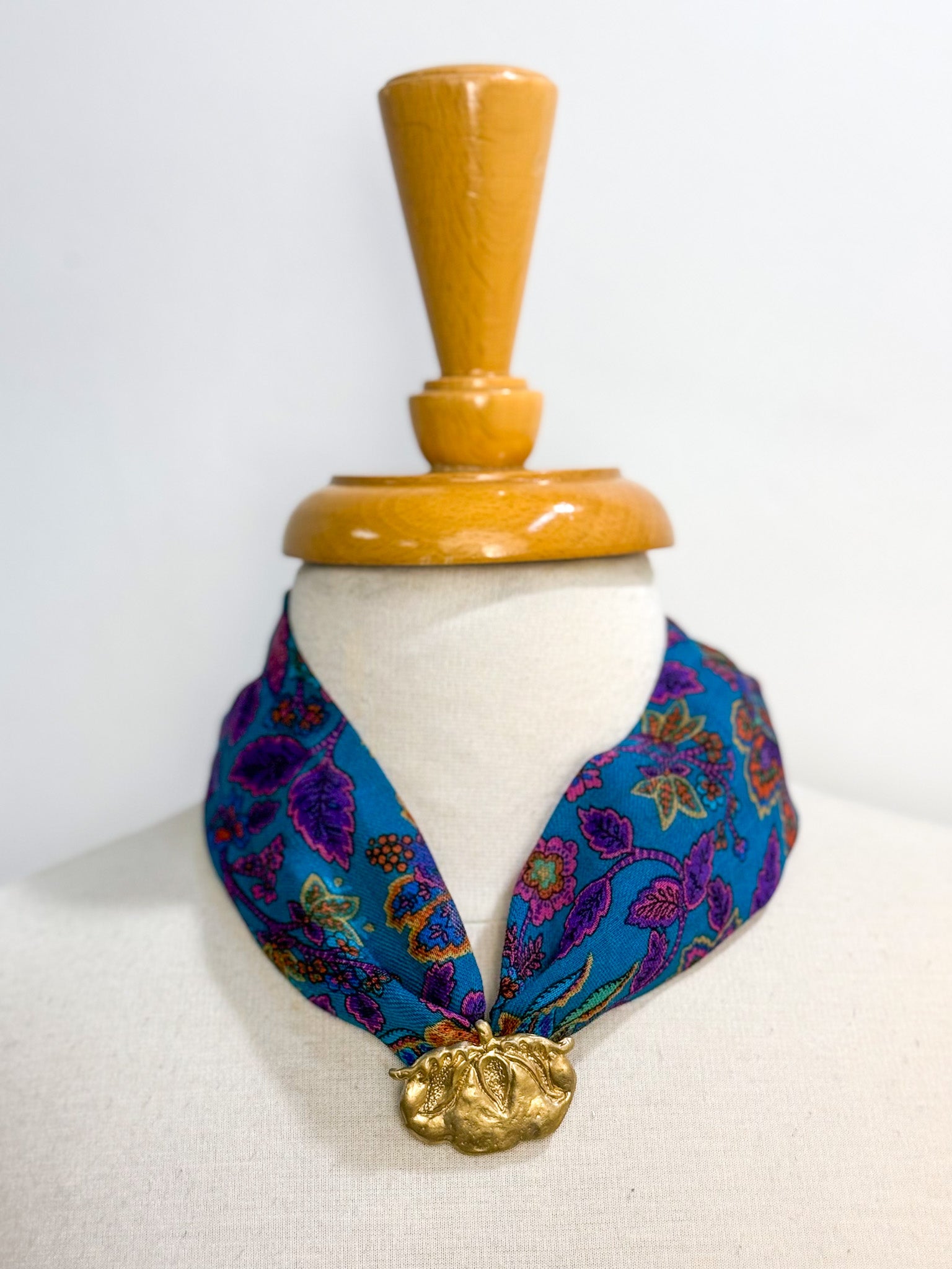 OOAK Vintage Pendant Cotton Scarf Neck
