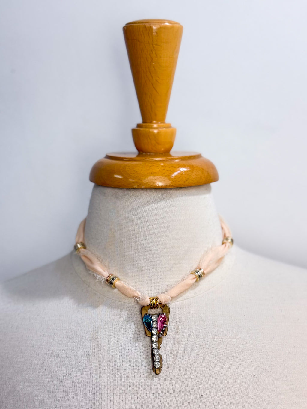 OOAK Vintage Key and Chiffon Necklace